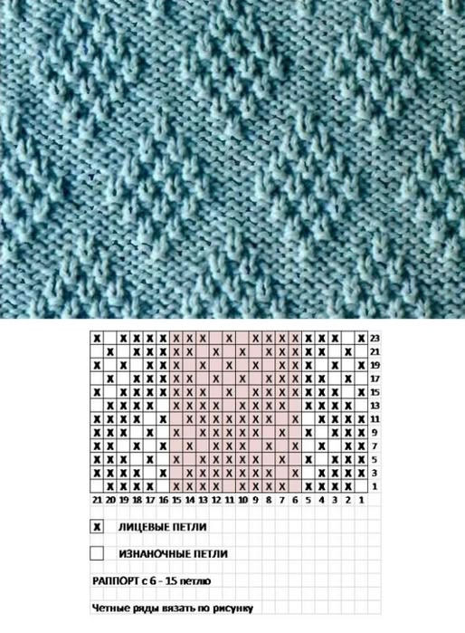 the knitting pattern is shown in blue and white