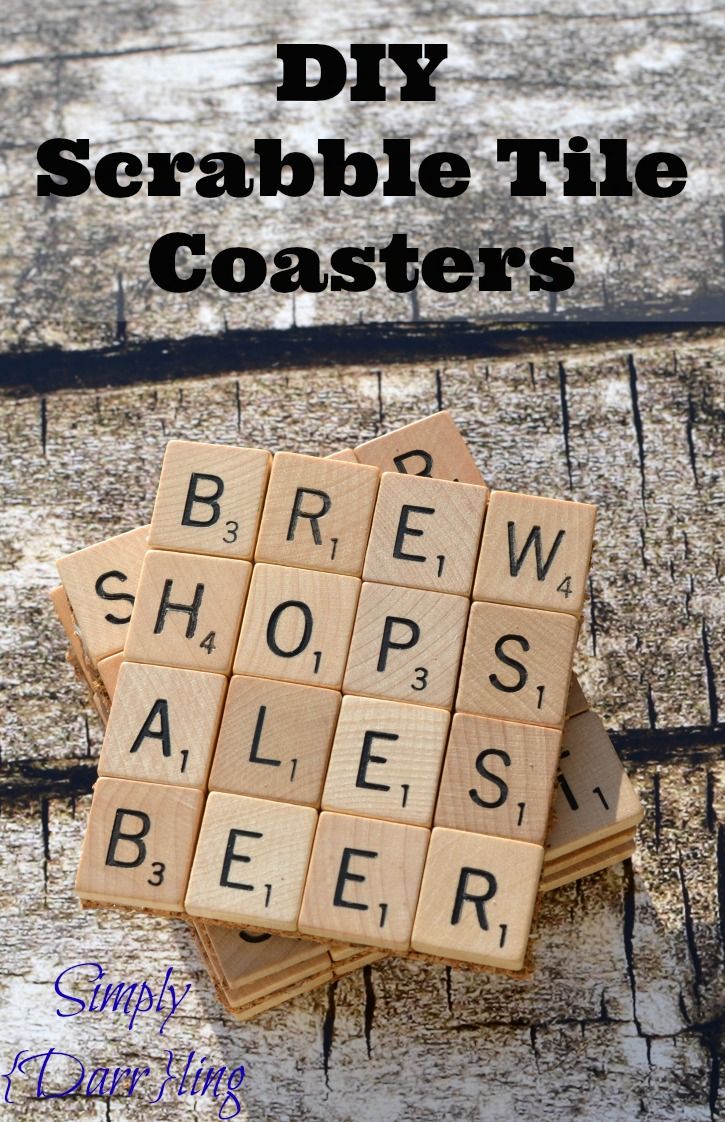 scrabble tile coasters with the words beer spelled in black and white on them