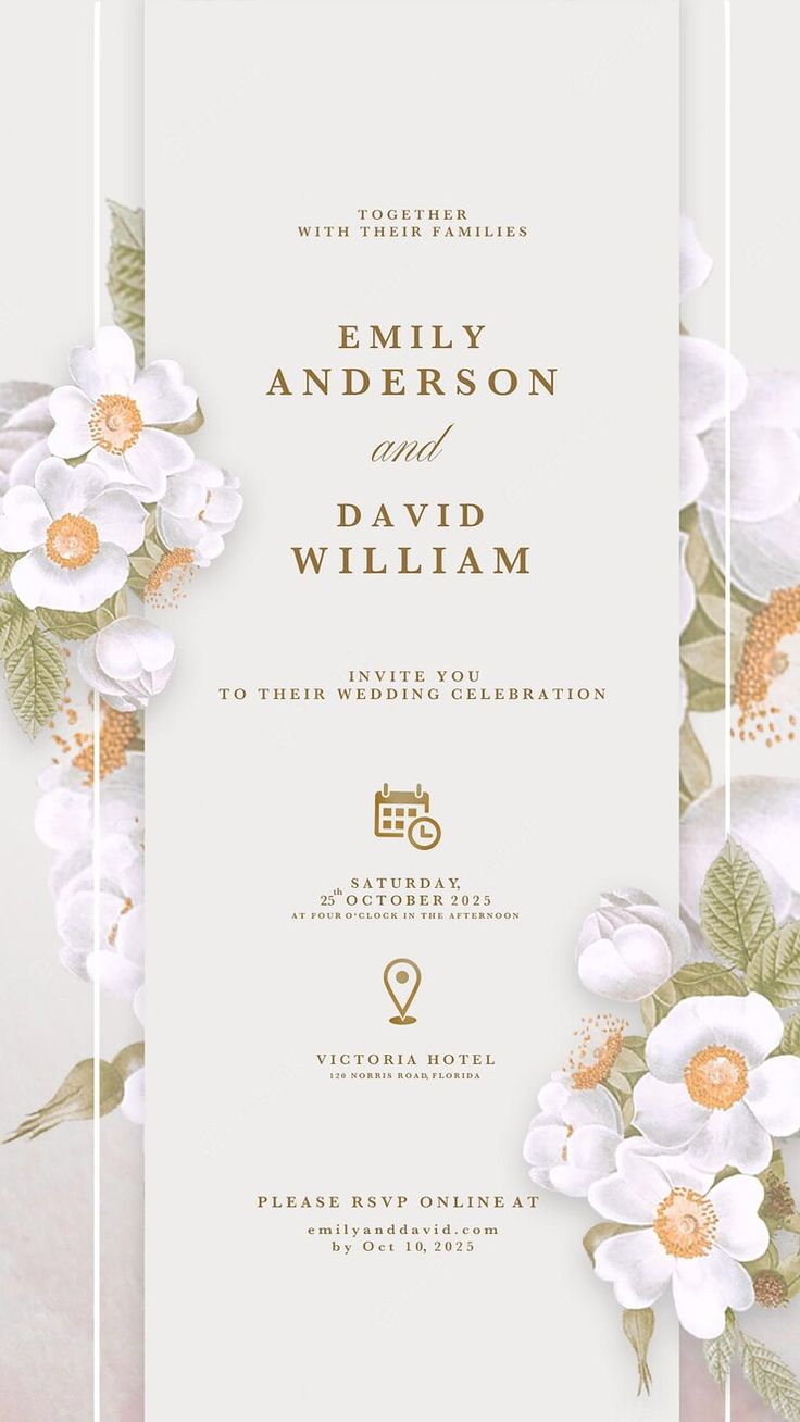 an elegant wedding card with flowers on it