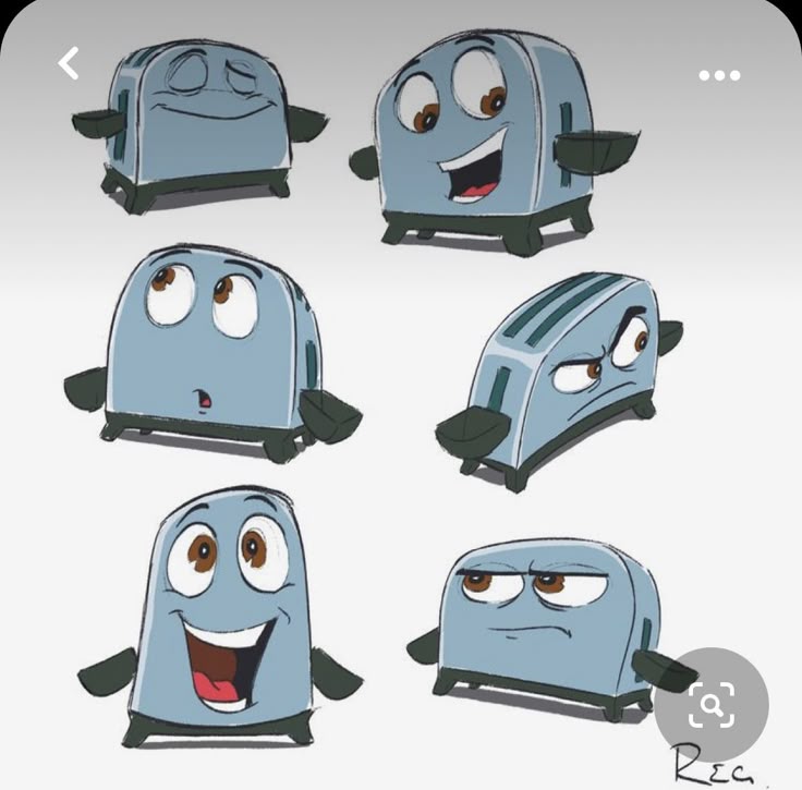 the faces of toasters with different expressions