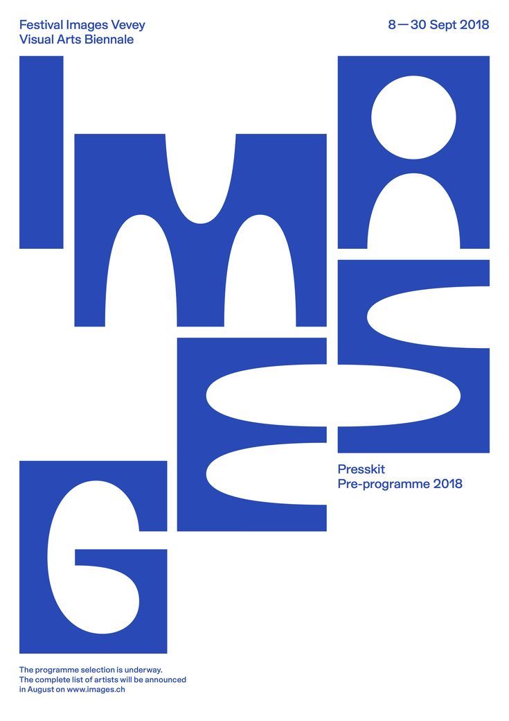 the poster for an art exhibition with blue squares and white letters on it, which are also