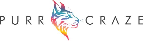 the logo for purr craze, a cat - like animal that is colored in