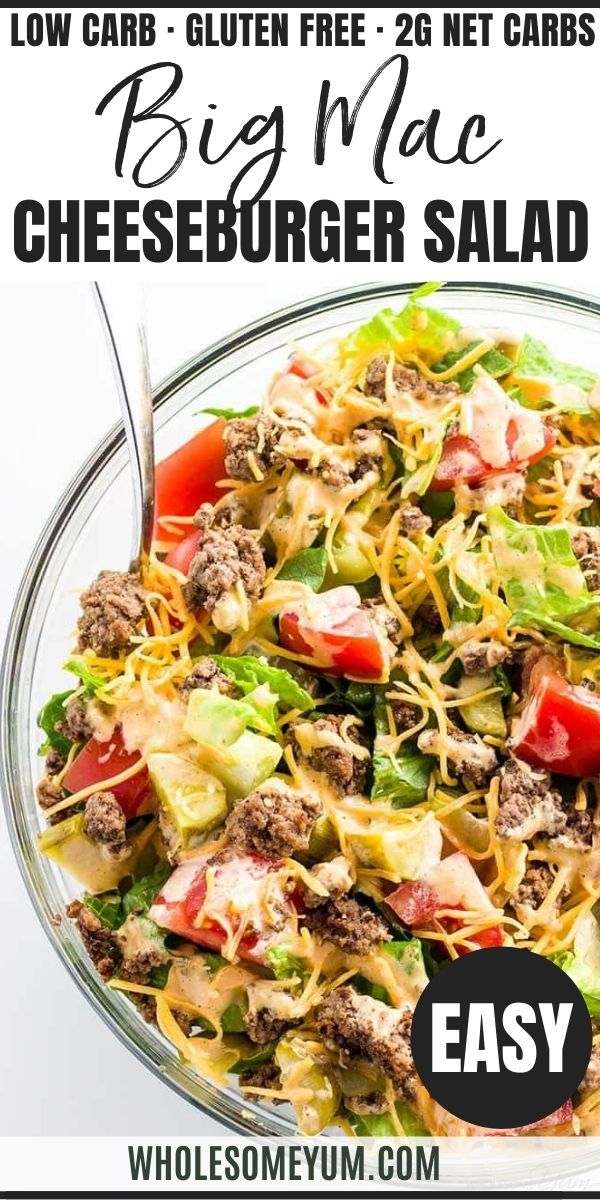 Big Mac Salad - Cheeseburger Salad Recipe (Low Carb, Gluten-Free) Low Carb Big Mac Salad, Big Mac Cheeseburger, Big Mac Salad Recipe, Low Carb Big Mac, Cheeseburger Salad Recipe, Mac Salad Recipe, Cheeseburger Salad, Keto Cheeseburger, Salad Recipes Low Carb