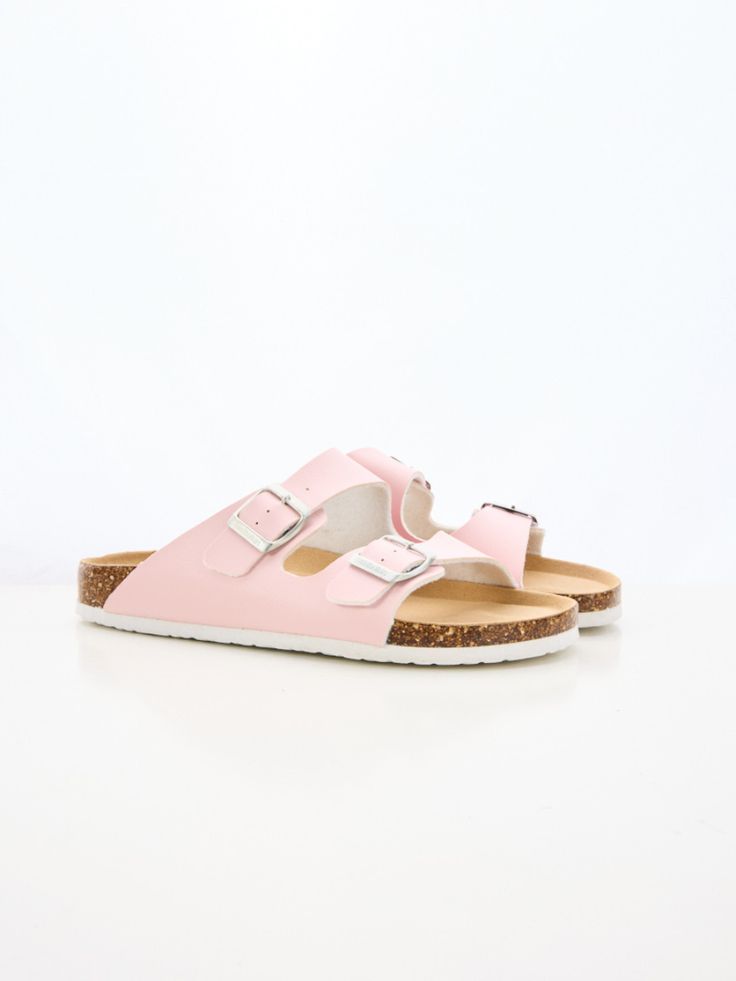 Introducing Maibulun's Signature Double Strap Footbed Sandal in Pink. Designed for ultimate comfort and style, these sandals feature a double strap design for secure support and a hard footbed for extra ankle support. Perfect for a day out or a casual stroll, elevate your look with these signature sandals. 0.59" inch heel Slip-on / buckle closure Hard Cushioned footbed Man-made leather upper Man-made lining EVA sole Adjustable Strap Slip-on Footbed Sandals, Synthetic Open Toe Flip Flops With Buckle Closure, Synthetic Open Toe Flip Flops With Buckle, Pink Footbed Sandals With Buckle Closure For Beach, Pink Adjustable Slide Sandals, Pink Buckle Closure Footbed Sandals For Beach, Pink Leather Footbed Sandals For Summer, Pink Flat Sandals With Textured Footbed, Adjustable Flat Leather Footbed Sandals