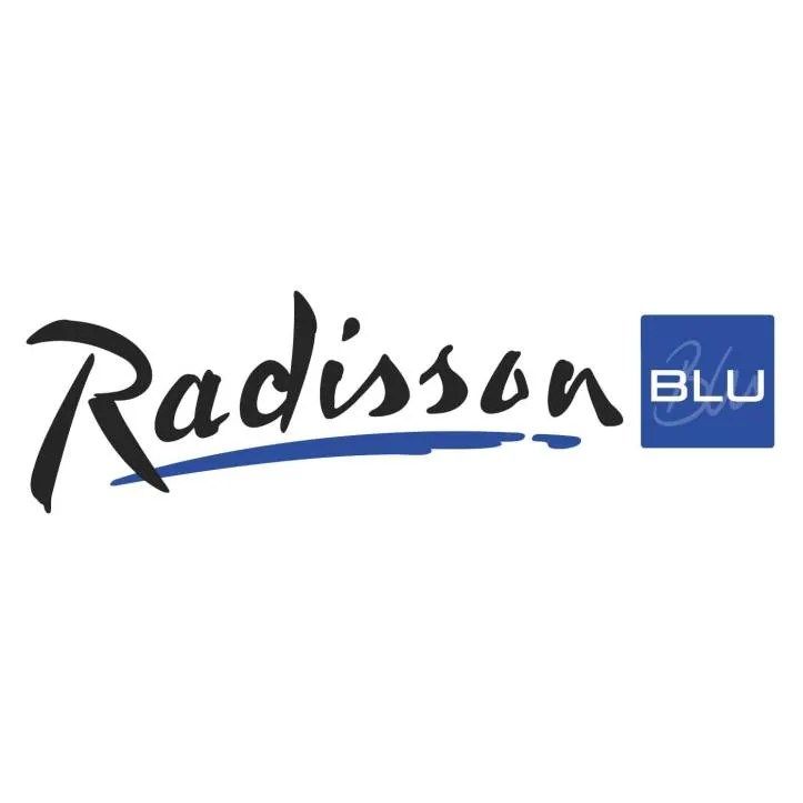 the radissa blue logo is shown in black on a white background, and it has