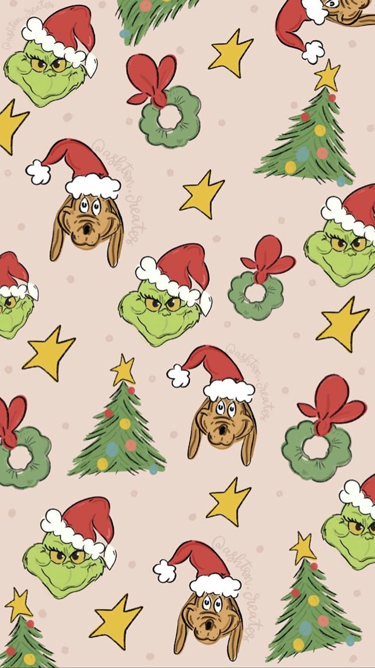 a christmas pattern with dogs wearing santa hats