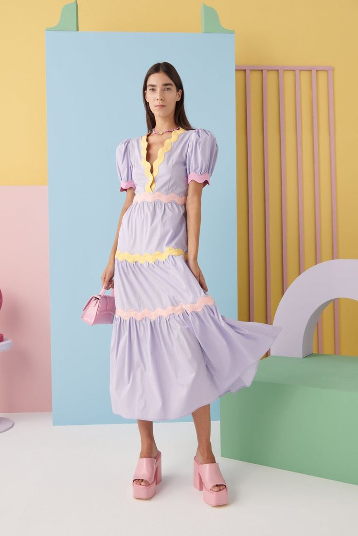 AQUA DRESS PURPLE – CELIA B Timeless Clothing, Luxury Resort Wear, Pastel Dress, Aqua Dress, Ric Rac, Bright And Beautiful, Yellow And Pink, Fashion Diy, Casual Date