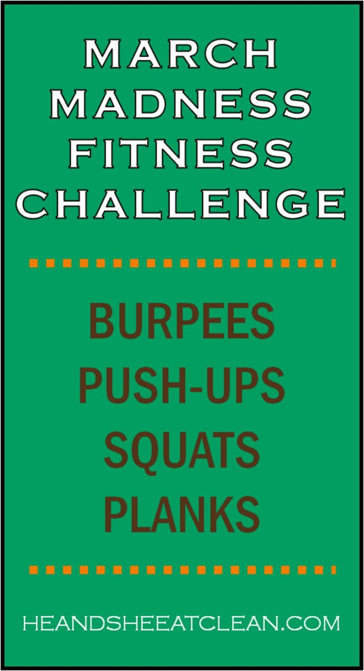 the march madness fitness challenge poster with text that reads burps push - ups squats planks