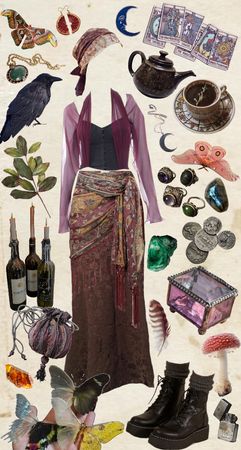 Witch's Familiar Outfit | ShopLook Crystal Witch Aesthetic Outfit, Colorful Witch Outfit, Lunar Witch Outfit, Nature Witch Outfit, 70s Witch Aesthetic, Soft Witch Aesthetic, Pagan Outfits, Witchcore Aesthetic Outfits, Hippie Witch Outfits