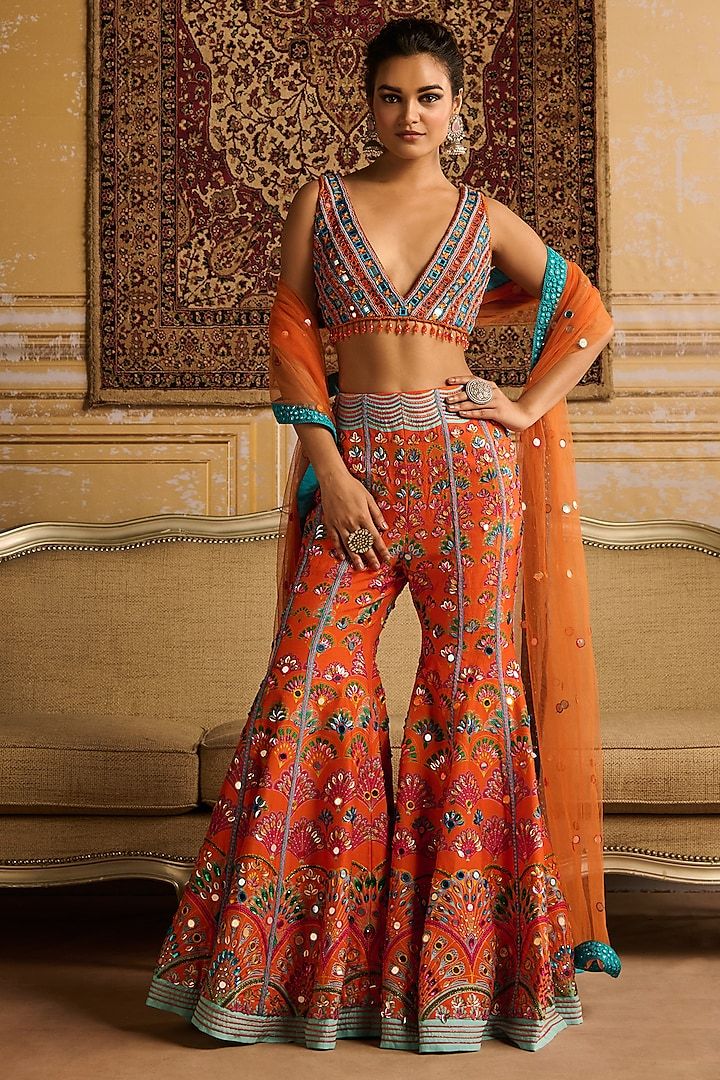 Printed Sharara, Ridhi Mehra, Sharara Pants, Anushree Reddy, Neeta Lulla, Ritu Kumar, Tarun Tahiliani, Orange Blouse, Sharara Set