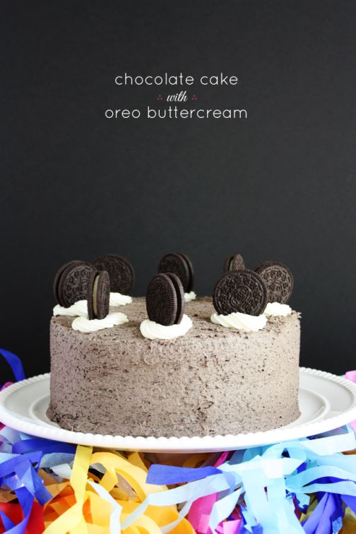 a chocolate cake with oreo buttercream on top