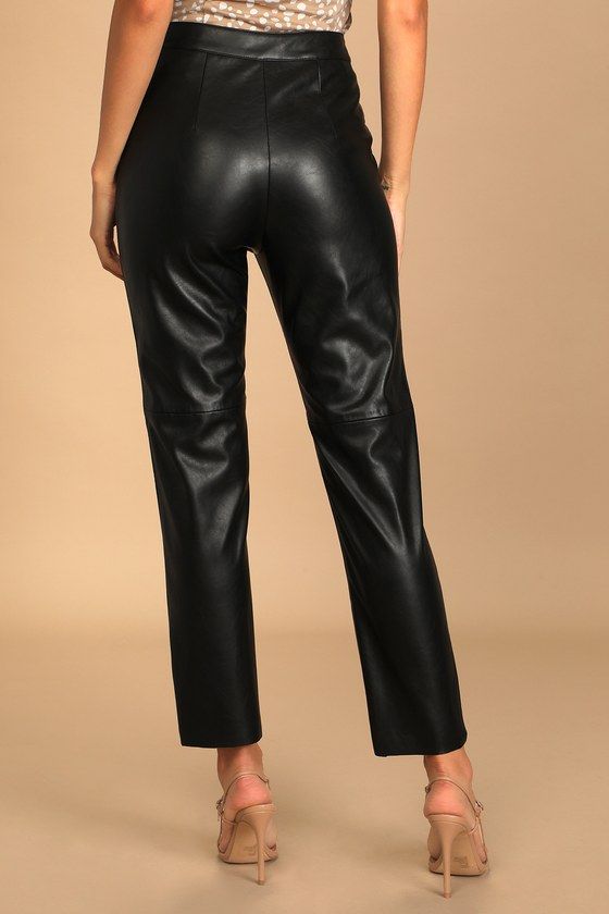 Keep it cool and keep it trendy in the Lulus Open Minded Black Vegan Leather Pants! Sleek vegan leather, with a little bit of stretch, falls from a high waist, with hidden zipper/clasp closure, into tapered pant legs with diagonal front pockets and raw hems. Seaming at the knees and tailored darting at back gives these pants a next-level feel! Fit: This garment fits true to size. Length: Ankle length. Size medium Inseam: 27.00 Front Rise: 11.75 Waist: Fitted - very fitted at natural waist. Hip: Vegan Leather Pants, Keep It Cool, Black Leather Pants, Open Minded, Black Vegan, Body Suit, Vegan Friendly, Hidden Zipper, Ankle Length