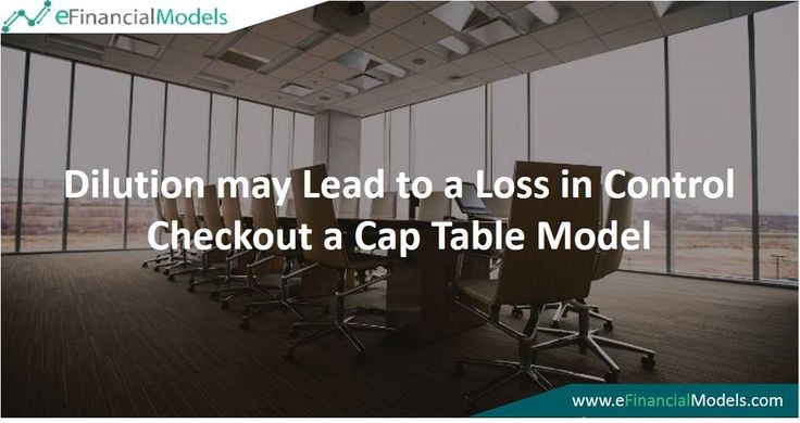 a conference room with chairs and tables in front of large windows that read dilition may lead to a loss in control checkout a cap table model