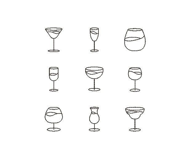 a line drawing of wine glasses on a white background