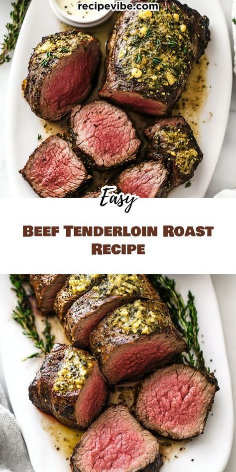 Seeking a standout dish for your Christmas dinner? Try this Beef Tenderloin Roast Recipe that promises to impress with its rich flavor and tender texture! Make your holiday gathering truly special. Remember to save this recipe for your upcoming festive feast! Beef Tenderloin For A Crowd Christmas Dinners, Best Ever Beef Tenderloin, Herb Butter Beef Tenderloin, Thanksgiving Beef Tenderloin, Fancy Crockpot Dinners, Roast For Thanksgiving, Center Cut Beef Tenderloin Recipes, Tenderloin Roast Crockpot, Roast Beef Thanksgiving Dinner