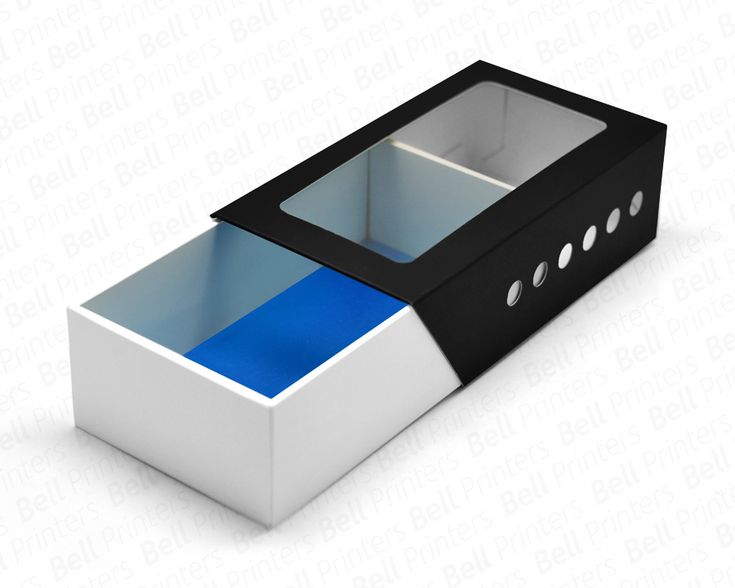 a black and white box with blue tape on the bottom is shown in front of a white background