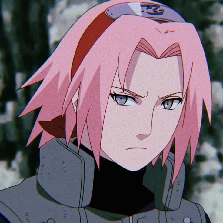 an anime character with pink hair and blue eyes