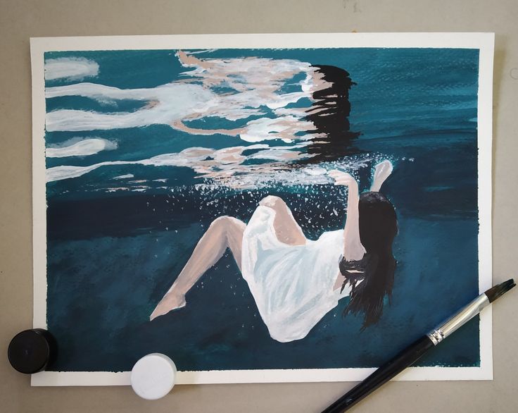 a painting of a woman floating in the water