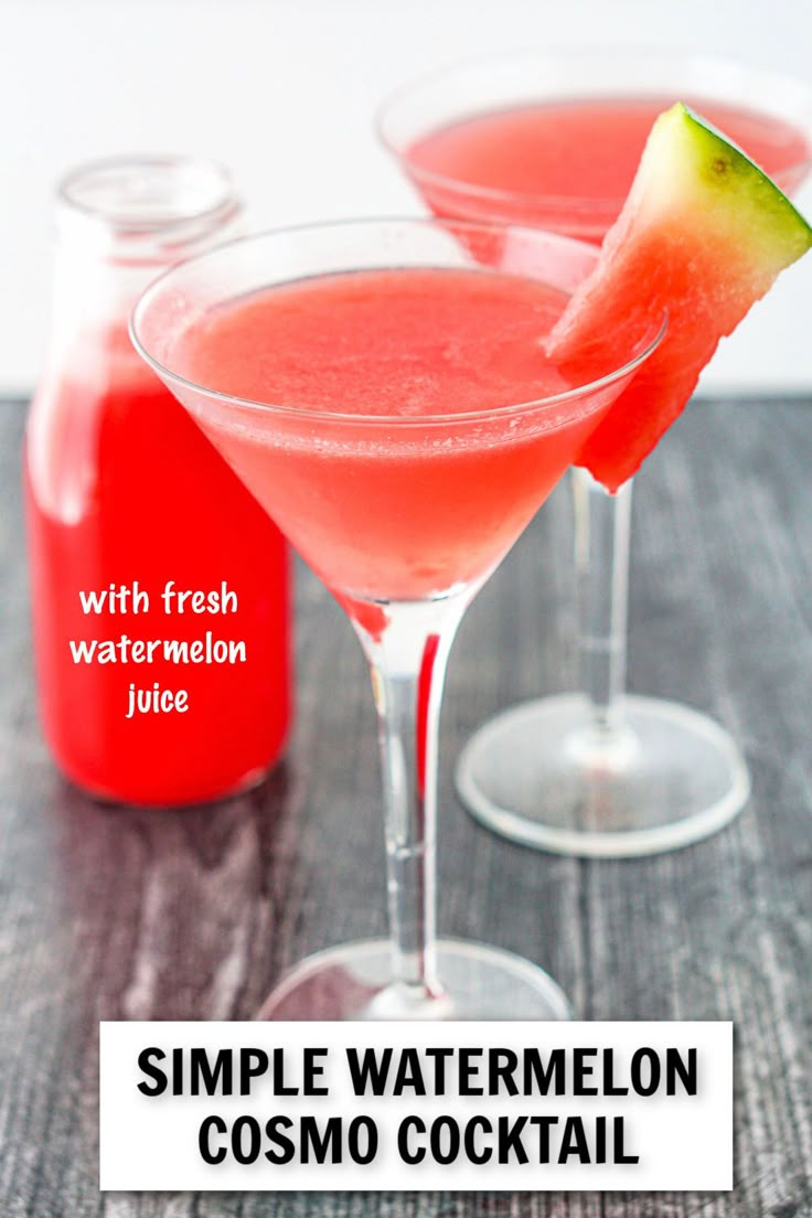 two glasses filled with watermelon and a lime slice