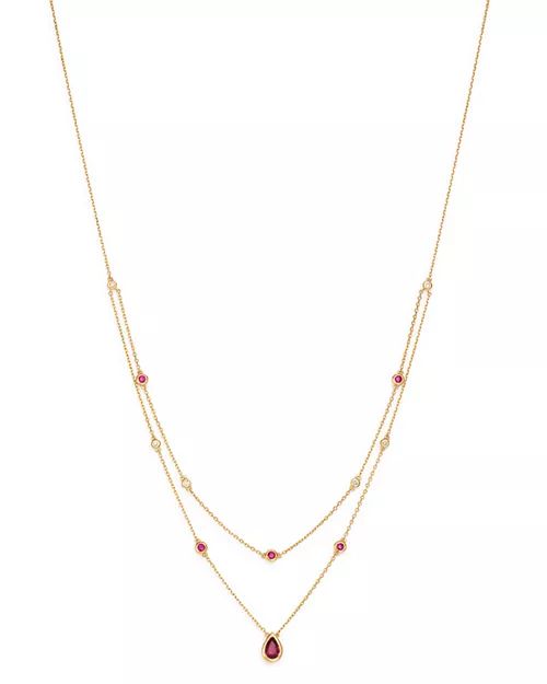 Bloomingdale's - Ruby & Diamond Layered Necklace in 18K Yellow Gold, 18" - 100% Exclusive Luxury Red Diamond Round Necklace, Luxury Red Round Diamond Necklace, Luxury Red Diamond Necklace, Luxury Red Necklaces For Formal Occasions, Luxury Red Necklaces, Luxury Red Ruby Diamond Necklace, Elegant Gold Necklace With Ruby, Elegant Yellow Gold Ruby Necklace, Elegant Red Gold Plated Necklace