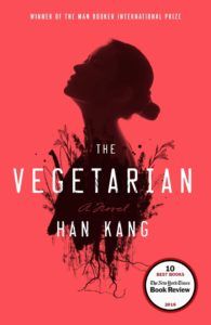 the book cover for the vegetarianian by han kang, with an image of a woman's head