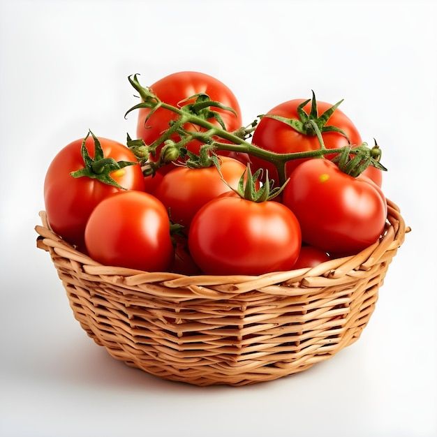 a basket filled with lots of ripe tomatoes