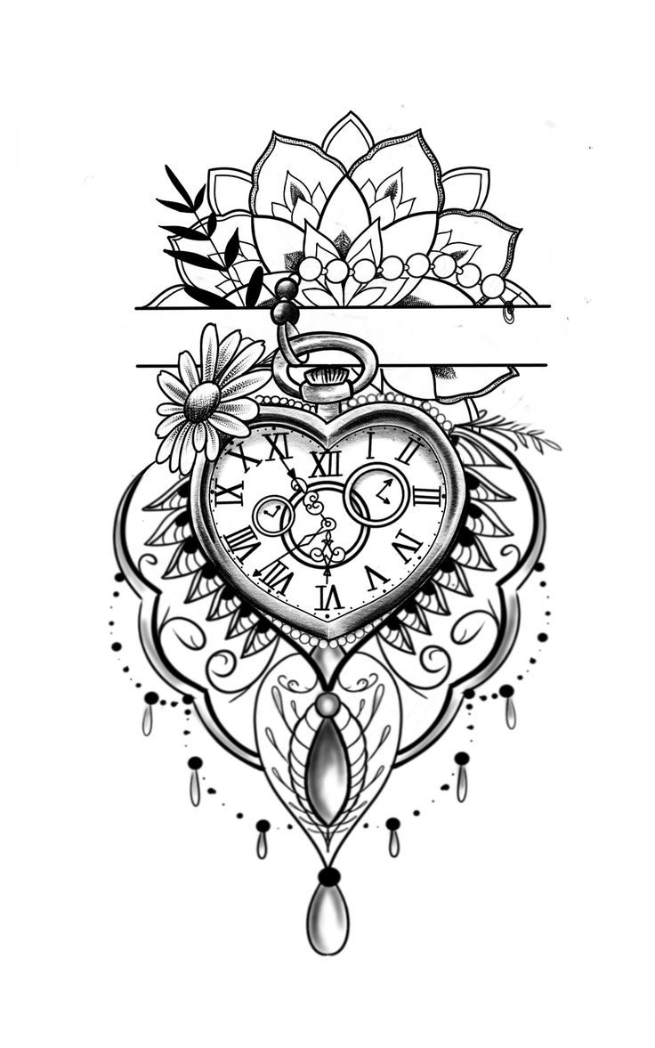 a drawing of a clock with flowers on it