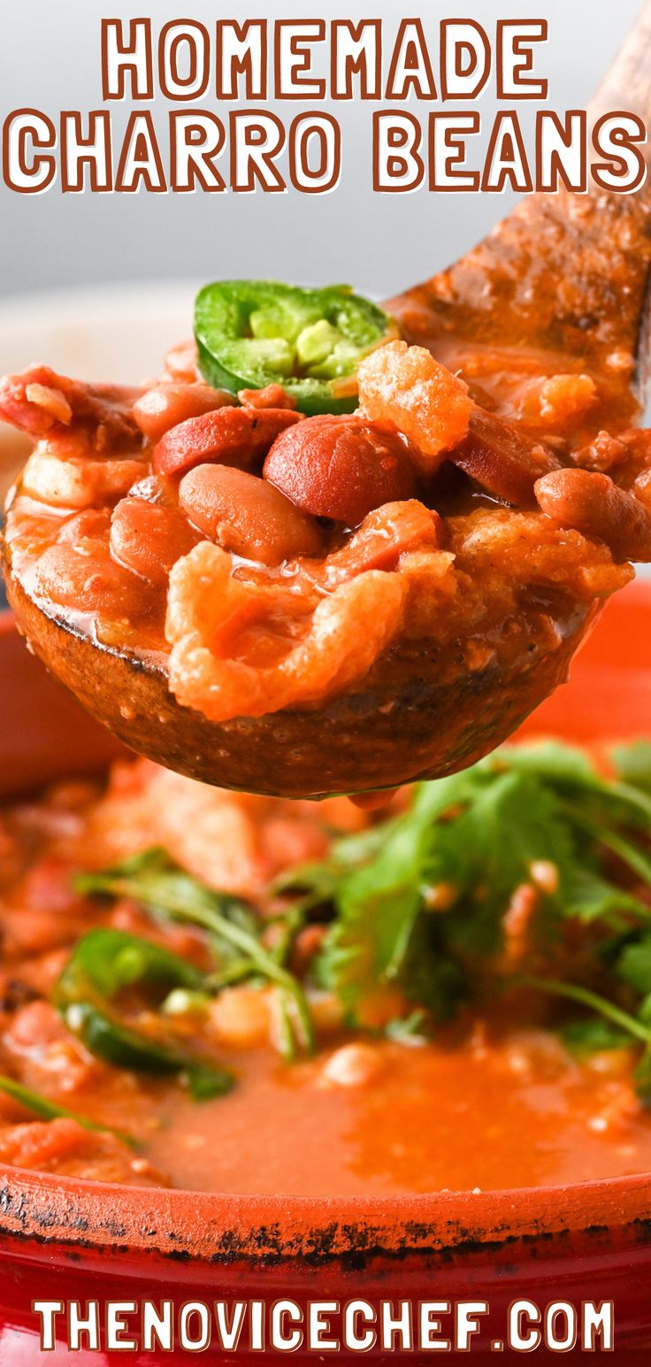 a spoon full of homemade charro beans