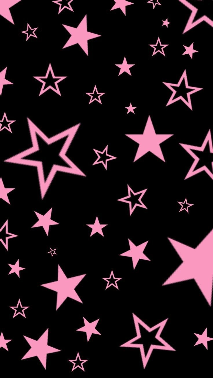 pink stars are scattered on a black background