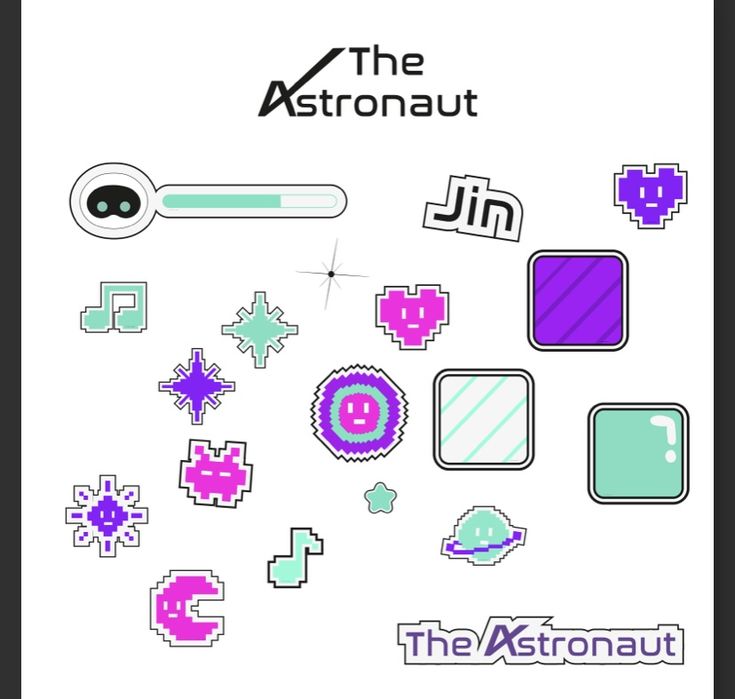 an advertisement for the astronaut, with different types of objects and shapes on it