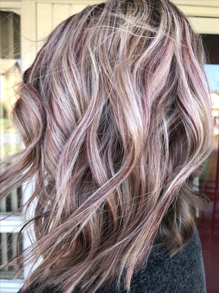 Fall Hair Colors For Ash Blonde, Blonde And Burgundy Hair Highlights Fall, Burgundy To Blonde Hair, Magenta And Blonde Highlights, Maroon Lowlights Blonde Hair With, Brown Hair With Burgundy And Blonde Highlights, Brown Blonde Burgundy Hair, October Blonde Hair, Ash Blonde And Burgundy Hair