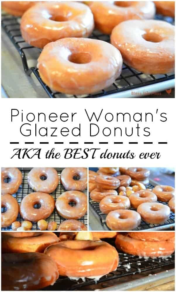 a collage of glazed doughnuts on cooling racks with text overlay that reads, ploner woman's glazed donuts aka the best dunuts ever