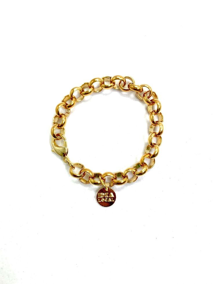 IL Basic Bracelet - The classic Rolo Chain - Bracelet length: Small 7.5” - Gold Plated Zamac - Chain dimensions: 10mm Basic Bracelet, Rolo Chain, Online Jewelry Store, Chain Bracelet, Gold Plate, Handmade Jewelry, Online Store, Plating, Bracelet