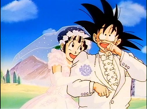 an animated image of two people dressed in wedding attire