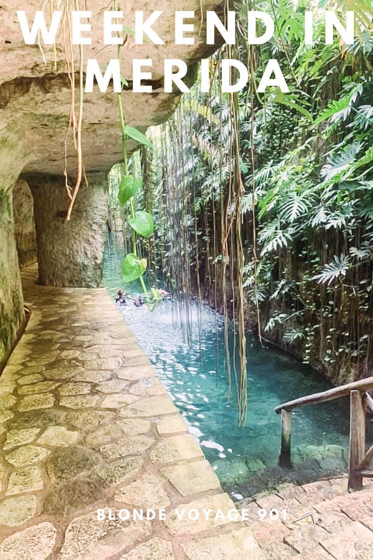 there is a small pool in the middle of this walkway that leads to a cave