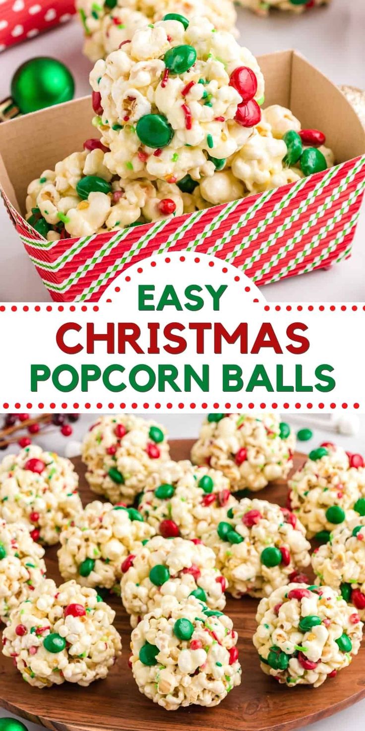 Christmas Treats No Chocolate, Easy Cheap Christmas Treats, Houre Derves, Christmas Popcorn Balls, Easy Christmas Treats For Gifts, Holiday Popcorn Recipes, Christmas Popcorn Recipes, No Bake Christmas Treats, Christmas Treats For Kids