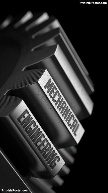 three metal pieces with the words mechanical engineering written on them in black and white, against a dark background