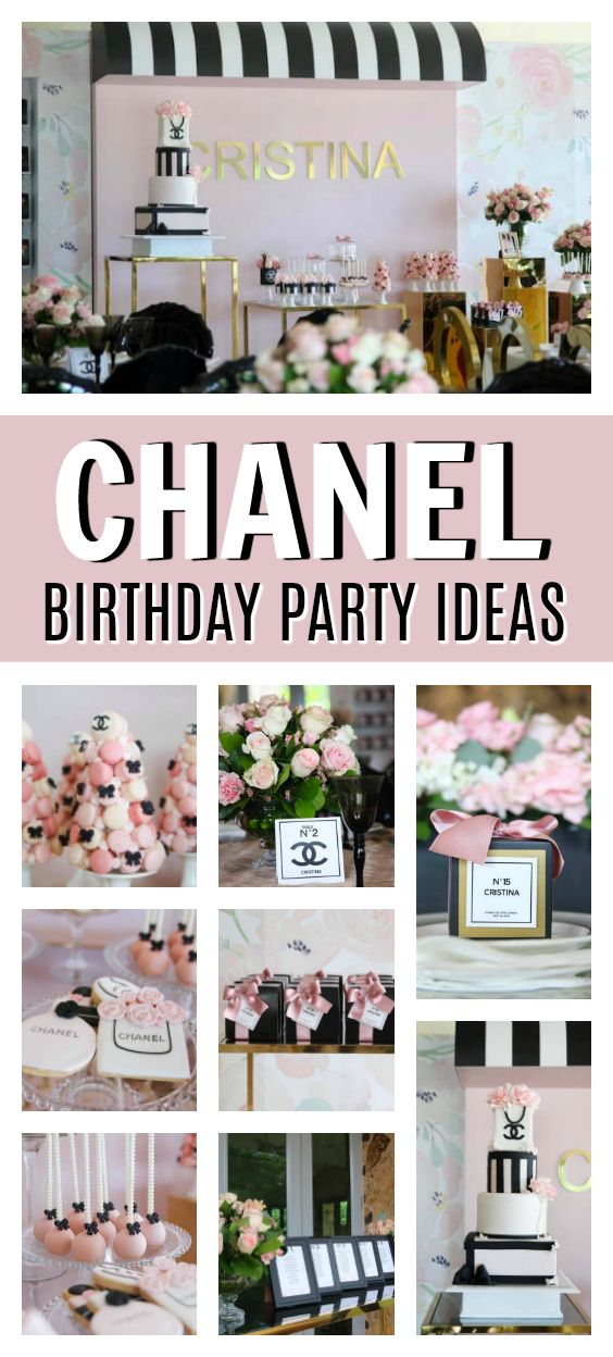 chanel birthday party ideas with pink and black flowers