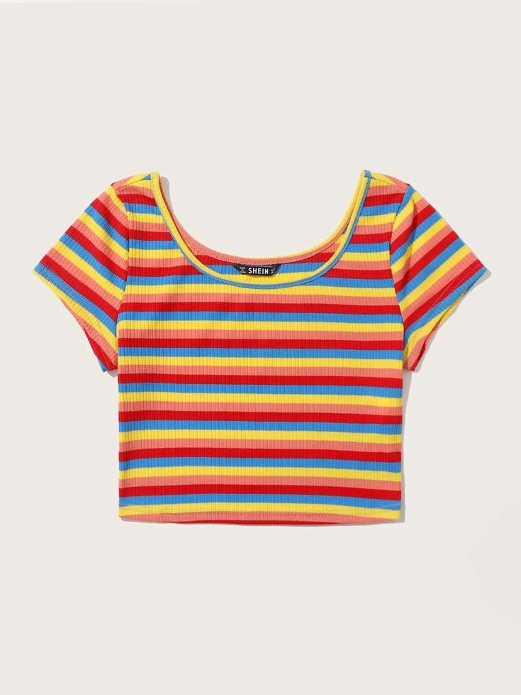 Rainbow Crop Top, Striped Shirts, Obx Dr, Plus Size Spring, Top Shein, Stripe Fabric, Cute Halloween Costumes, Striped Crop Top, Plus Size Fashion For Women