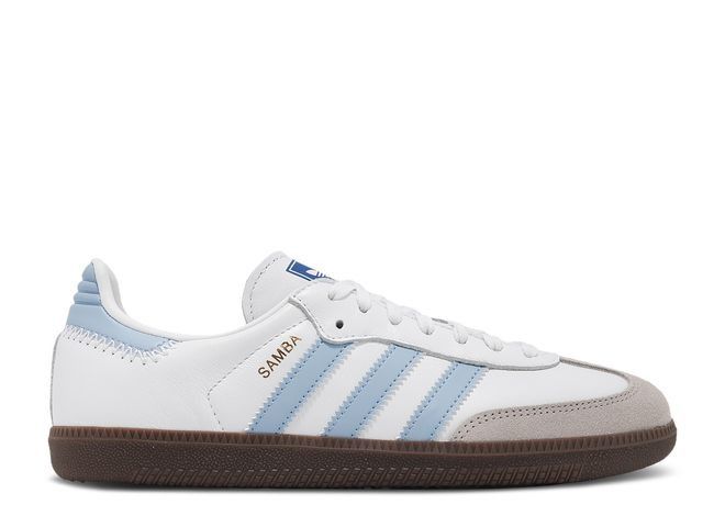 Samba OG 'White Sky Blue' - Adidas - JI2003 - foowear white/clear sky/blue | Flight Club Adidas Sambas Blue, Blue Sambas Adidas, Light Blue Sambas, Sky Blue Shoes, Blue Sambas, White And Blue Shoes, White And Blue Sneakers, Blue White Shoes, Baby Blue Shoes