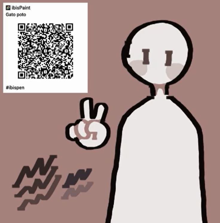 a person holding up a peace sign in front of a qr code