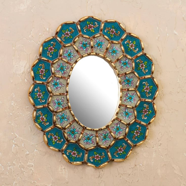 a mirror that is on the side of a wall