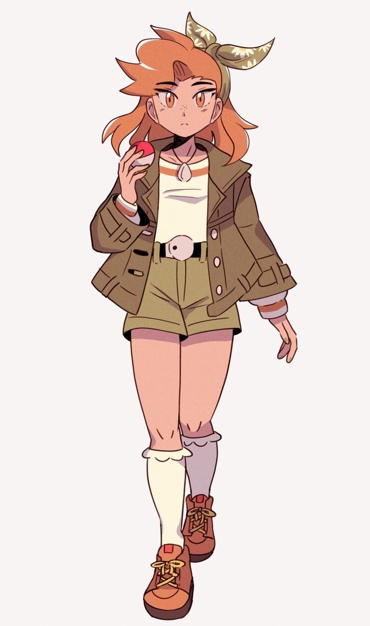 an anime character with red hair and brown boots, holding a cell phone in her hand