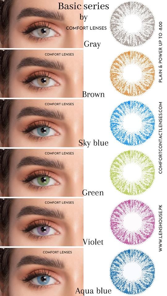 Comfort Basic Series Colour With Name, Eye Color Contacts, Brunette Green Eyes, Daily Eye Makeup, Nerf Vague, Rare Eye Colors, Eye Lens Colour, Eye Color Chart, Green Contacts Lenses