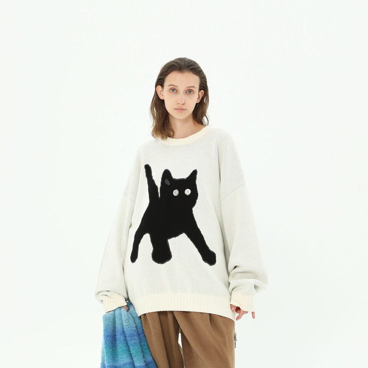 MIICHOUS Cat Sweater Party Winter Outfits, Animal Sweater, Cat Sweater, New Cat, Graphic Sweaters, Cat Cute, Warm Sweater, Winter Outfits Men, Cat Graphic