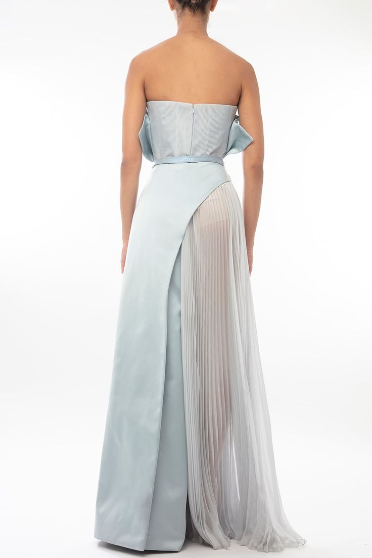 Description Light Blue Jumpsuit, Long dress Sleeveless Open neckline Strapless Silk, Satin Dry Clean Made in Lebanon JMP-01 Sleeveless Satin Evening Dress For Gala, Sleeveless Satin Gown With Boned Bodice, Evening Sleeveless Gown With Boned Bodice, Evening Gown With Boned Bodice And Sleeveless Design, Strapless Sleeveless Dress With Pleated Bodice For Banquet, Sleeveless Evening Dress With Structured Boning For Gala, Sleeveless Strapless Dress With Pleated Bodice For Banquet, Silk Evening Dress With Pleated Bodice, Sleeveless, Chic Silk Evening Dress For Banquet