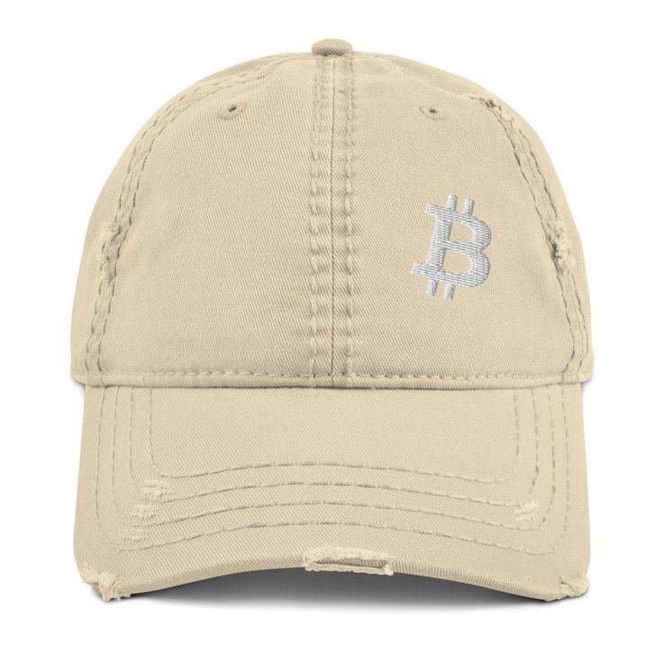 Bitcoin Embroidered Cap Distressed Dad Hat Expand your headwear collection with this fashionable dad hat. With a slightly distressed brim and crown fabric, it'll add just the right amount of edge to your look. For a quick and easy outfit pair it with slacks, your favorite jeans, and a sports tee. * 100% pre-shrunk cotton twill * Soft crown * 6 sewn eyelets * 6 stitched rows on the brim * 6-panel unstructured cap with a low profile * Seamed front panel without buckram * Adjustable hook and loop c Distressed Visor Baseball Cap, Trendy Distressed Dad Hat, Casual Distressed Visor Baseball Cap, Distressed Dad Hat With Adjustable Curved Brim, Distressed Dad Hat With Curved Bill, Distressed Adjustable Dad Hat With Curved Brim, Trendy Distressed Dad Hat With Curved Brim, Trendy Distressed Dad Hat Baseball Cap, Trendy Curved Brim Distressed Dad Hat