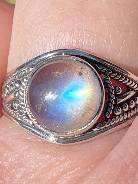 Labradorite Ring Size 6.5 - Morganna’s Treasures Bohemian Moonstone Crystal Ring For Healing, Spiritual Healing Rings, Mystical Crystal Gemstone Ring For Healing, Mystical Crystal Healing Ring, Mystical Healing Crystal Ring With Gemstone, Mystical Healing Crystal Gemstone Ring, Spiritual Round Crystal Healing Ring, Round Crystal Healing Ring With Gemstone, Spiritual Healing Crystal Ring