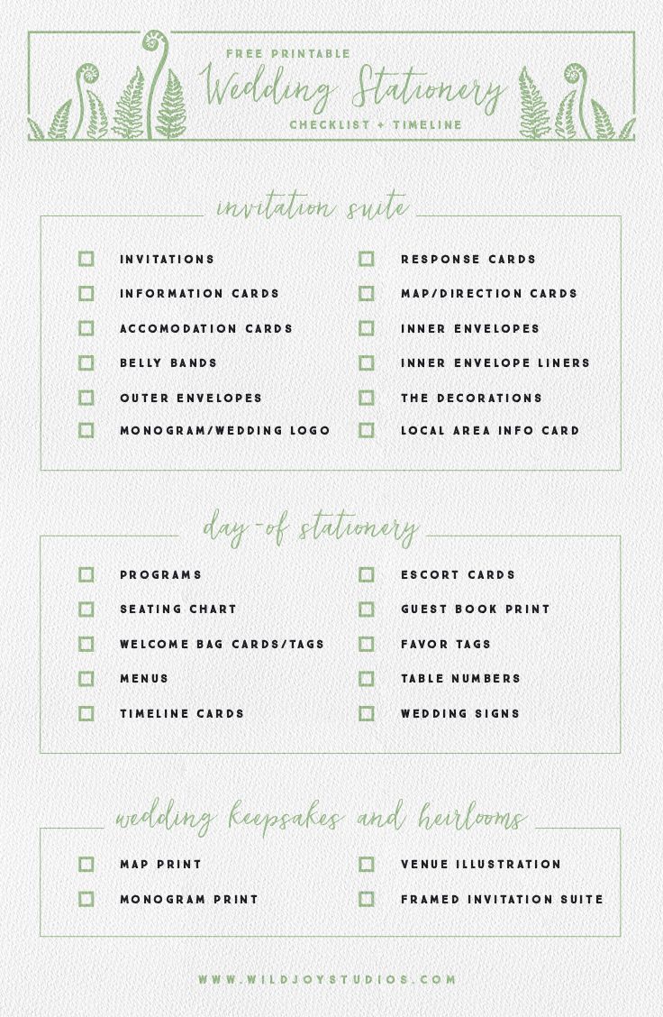 the wedding checklist is shown in green and white