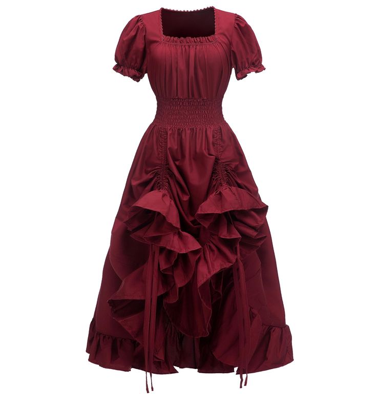 PRICES MAY VARY. This elegant peasant dress is made of soft polyester and spandex, High low hem dress with drawstring,vintage victorian dress,renaissance dress, peasant costumes, princess cosplay dress, short sleeves dress.The great design that will make you the center of attention at any event! Renaissance Peasant Costume Matches: A medieval chemise style dress that can be worn as part of your renaissance fair maiden, wedding, or peasant costume and as a casual everyday dress. It's perfect to w Peasant Costume, Celtic Dress, Fair Maiden, Costume Carnaval, Vestidos Retro, Christmas Cosplay, Elegante Y Chic, Court Dresses, Princess Cosplay